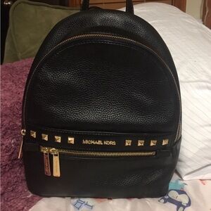 Michael Kors Black Pebbled Leather Gold-Stud Mini Backpack